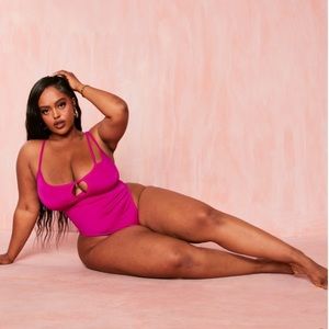 PLT Plus Fuschia Strappy Cut Out Bodysuit